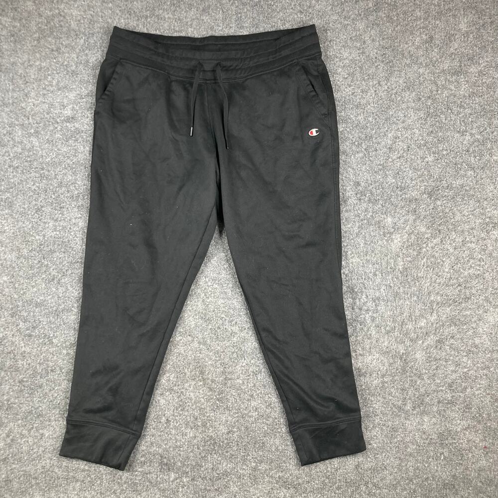 Champion Sweatpants Mens Size XL Black Fleece Logo‎ Joggers Stretch Drawstring